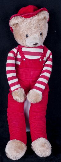 Commonwealth Teddy Bear Red White Stripe Overalls Plush